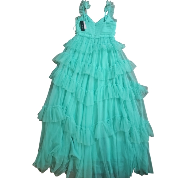 Betsy & Adam Maxi Dress Mesh Green New Sweetheart Neckline Ruffle Tier Sz 10 - Picture 9 of 10